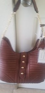 Brown Hobo purse with gold studs and chain strap